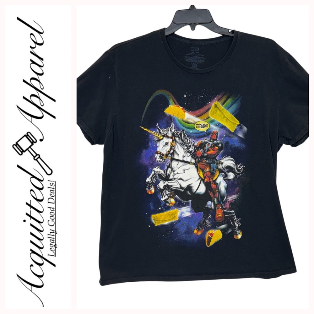Marvel Deadpool Riding Maximum Effort Comic Tee XL